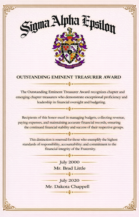 Oustanding Eminent Treasurer of the Year